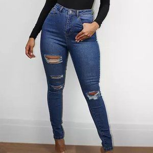 Missguided Assets Distress Sinner Skinny High Waist Women's Jeans, Size: US 14R